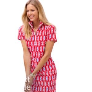 Jude Connally Red Nautical Rope Print Quarter Zip Dress Womens Large L Golf